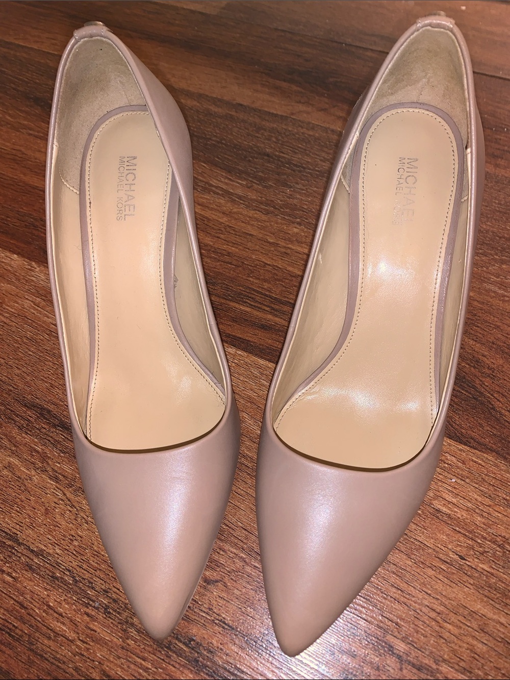 Michael Kors Beige Pointed-Toe Leather Pumps